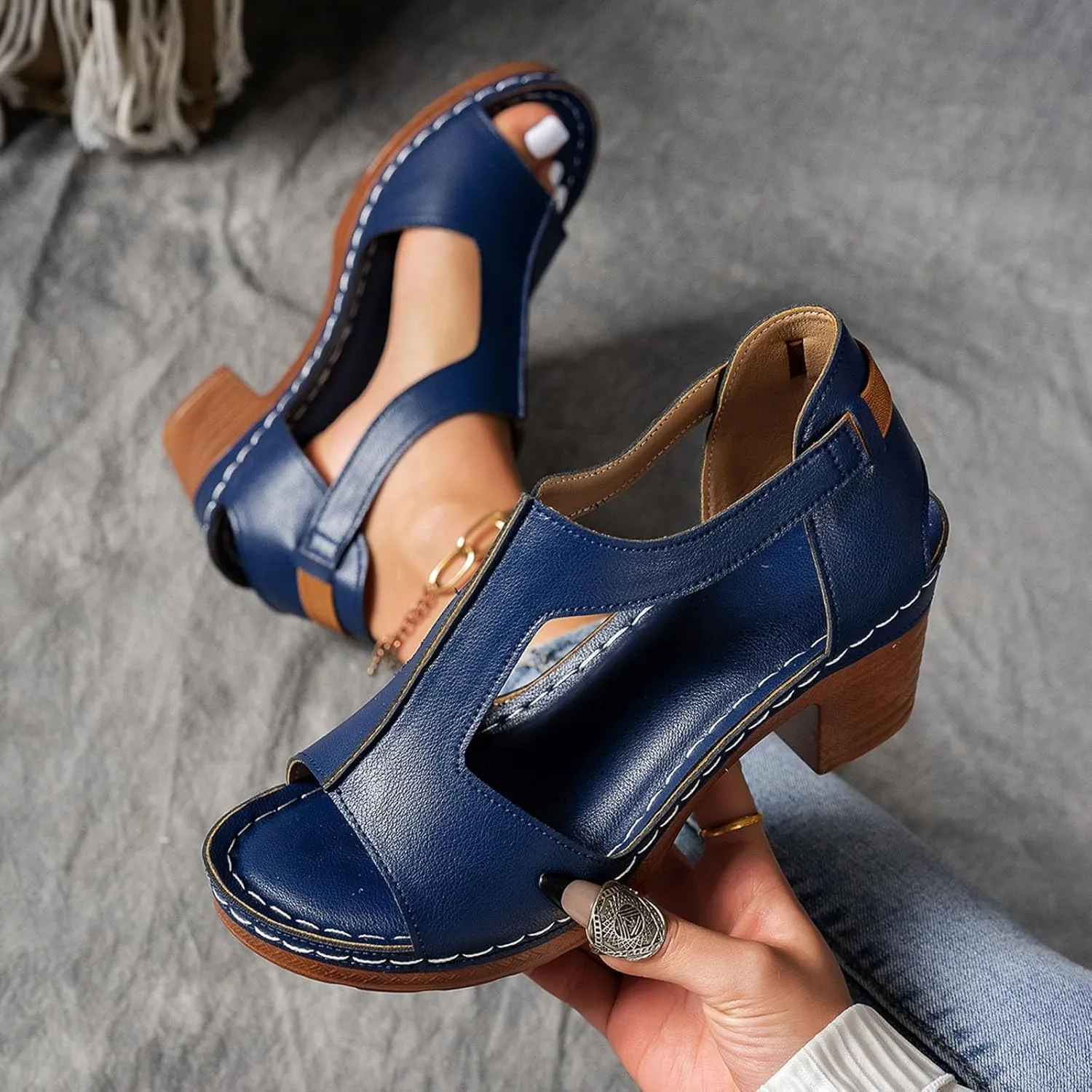 Chunky Heel Sandals for Women Comfortable Open Toe Sandal Dressy Casual Slip On Ankle Strap Wedges Shoes Summer Beach Walking Sandals 2025 Trendy Vacation Shoe