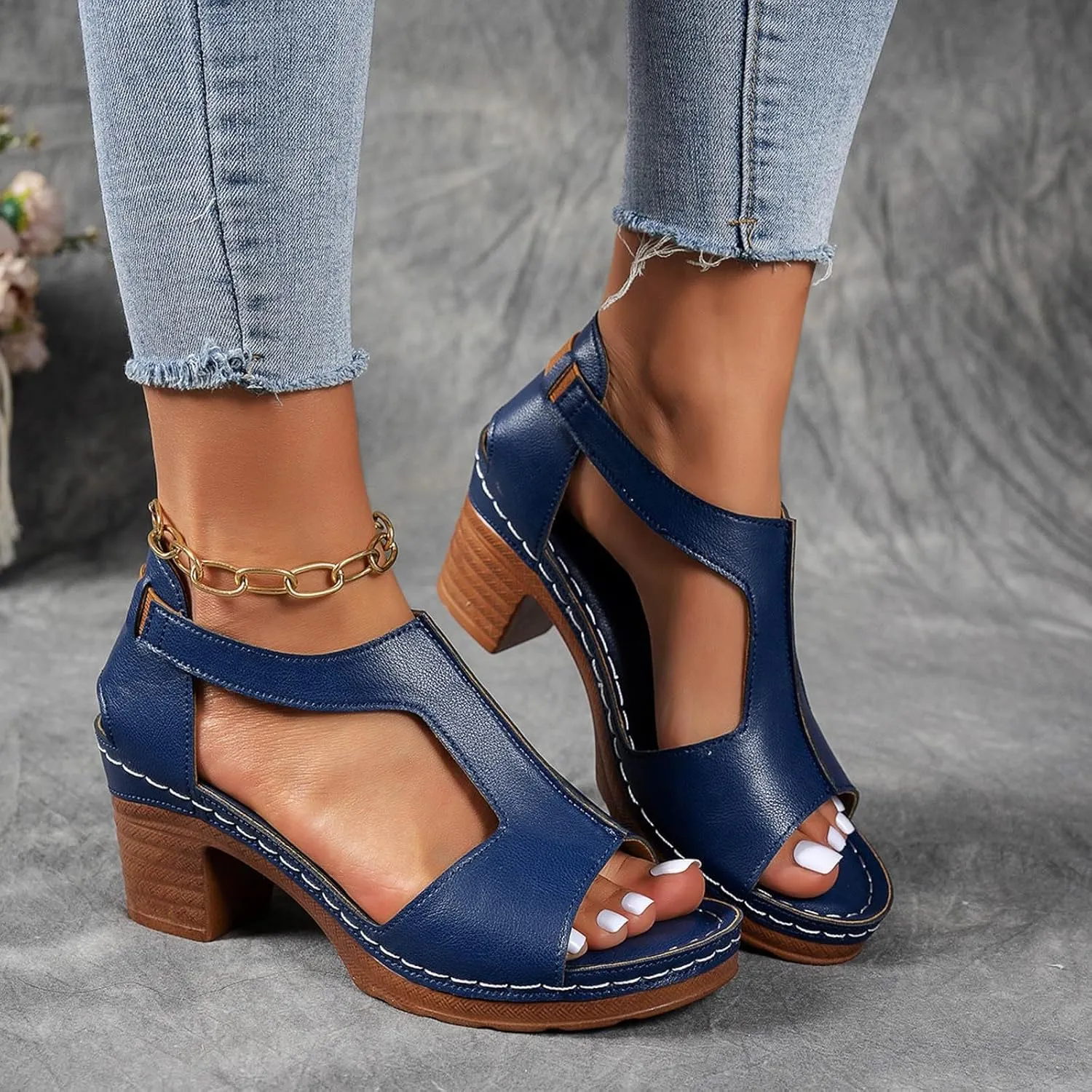Chunky Heel Sandals for Women Comfortable Open Toe Sandal Dressy Casual Slip On Ankle Strap Wedges Shoes Summer Beach Walking Sandals 2025 Trendy Vacation Shoe