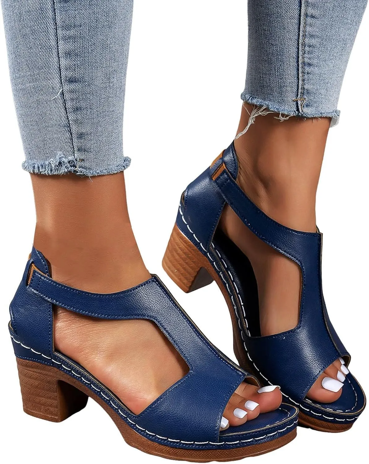 Chunky Heel Sandals for Women Comfortable Open Toe Sandal Dressy Casual Slip On Ankle Strap Wedges Shoes Summer Beach Walking Sandals 2025 Trendy Vacation Shoe