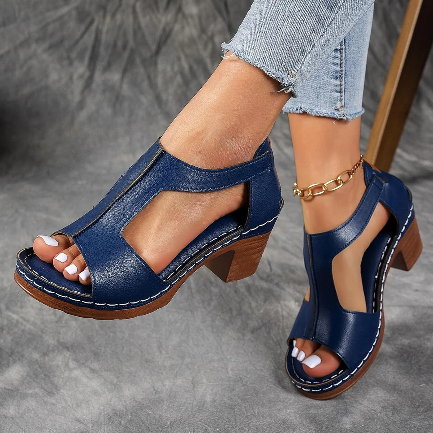 Chunky Heel Sandals for Women Comfortable Open Toe Sandal Dressy Casual Slip On Ankle Strap Wedges Shoes Summer Beach Walking Sandals 2025 Trendy Vacation Shoe