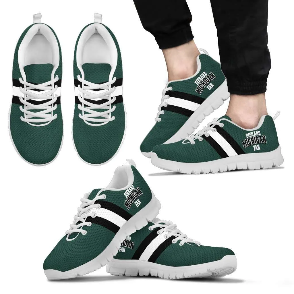 Diehard Michigan Fan Running Shoes - Green and White