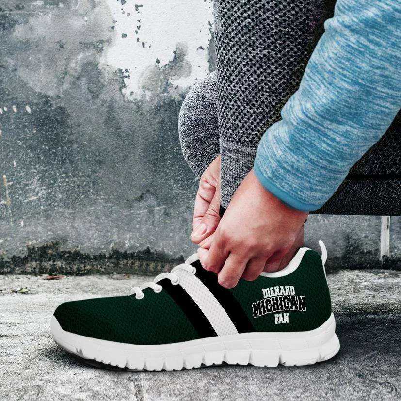 Diehard Michigan Fan Running Shoes - Green and White