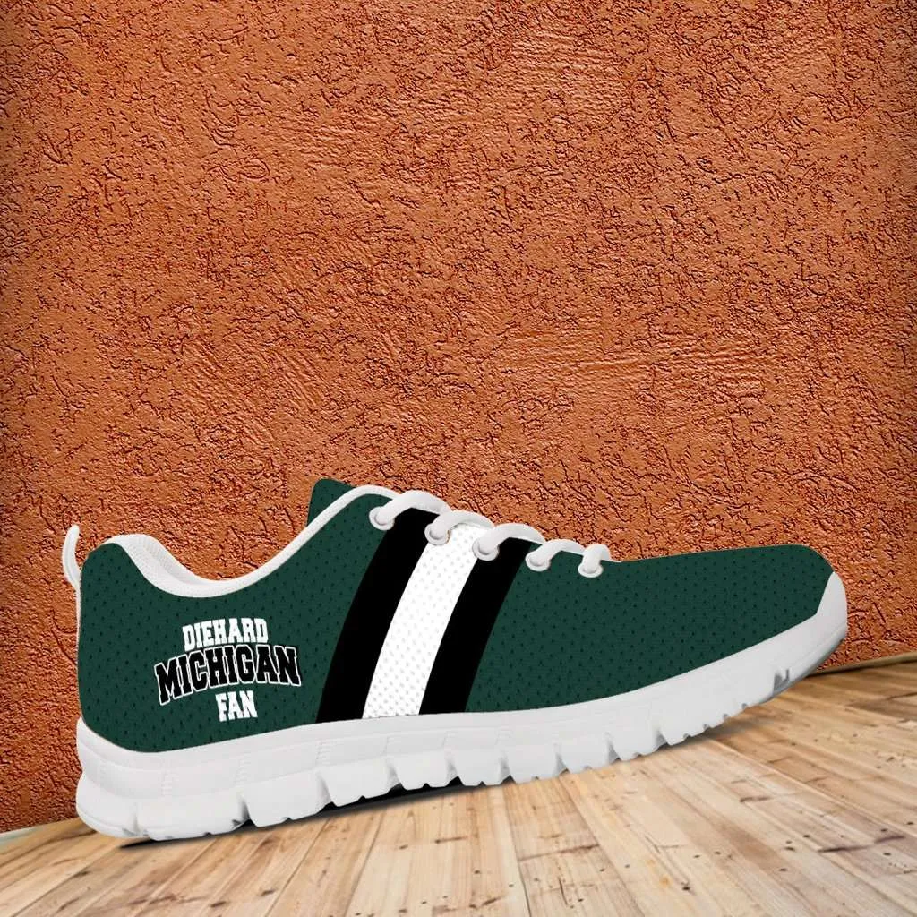 Diehard Michigan Fan Running Shoes - Green and White