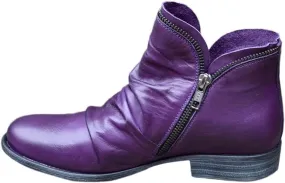 Gibobby Boots for Womens Low Heel Boots Pointed Toe Stacked Low Heel Ankle Boots V Cut Back Zipper Booties