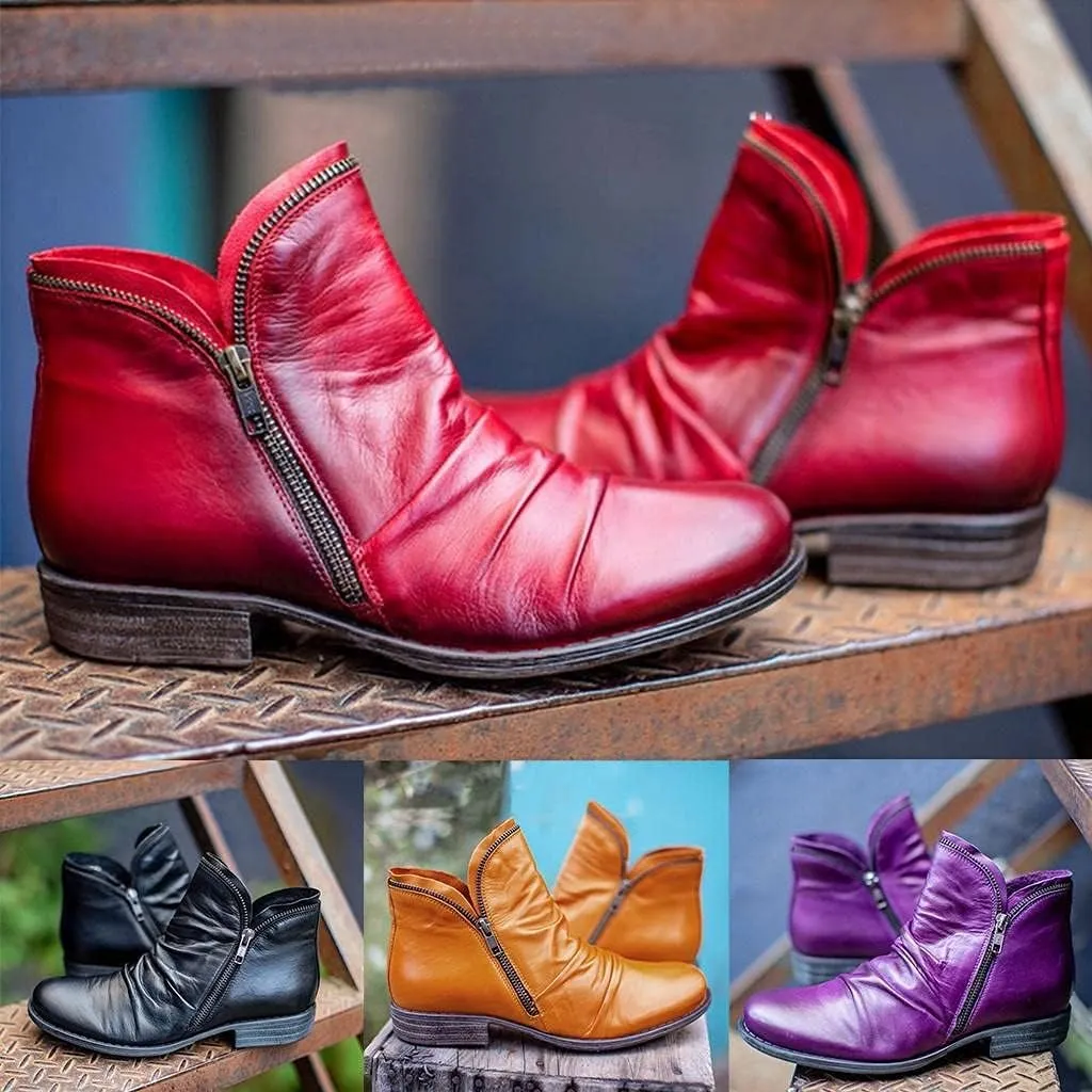 Gibobby Boots for Womens Low Heel Boots Pointed Toe Stacked Low Heel Ankle Boots V Cut Back Zipper Booties