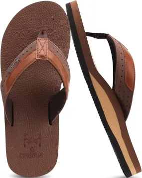 KuaiLu Men's Yoga Mat Leather Flip Flops with Arch Support Comfortable Cushion Walking Thong Sandals Slip On Indoor Outdoor