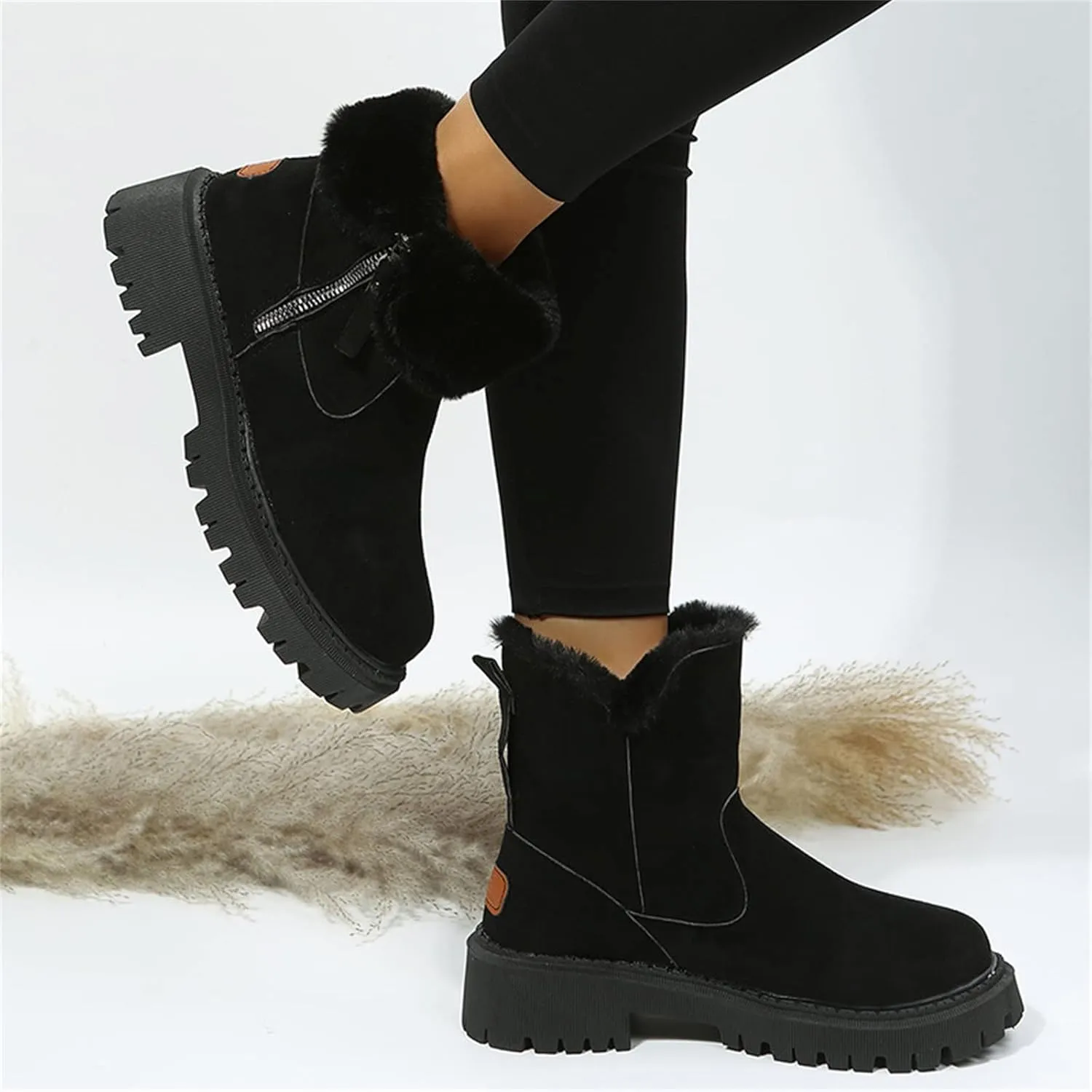 Ladmiple Snow Boots For Women Cute High Top Winter Ankle Booties Slip on Fur Lined Cold Weather Warm Mid Calf Walking Shoes