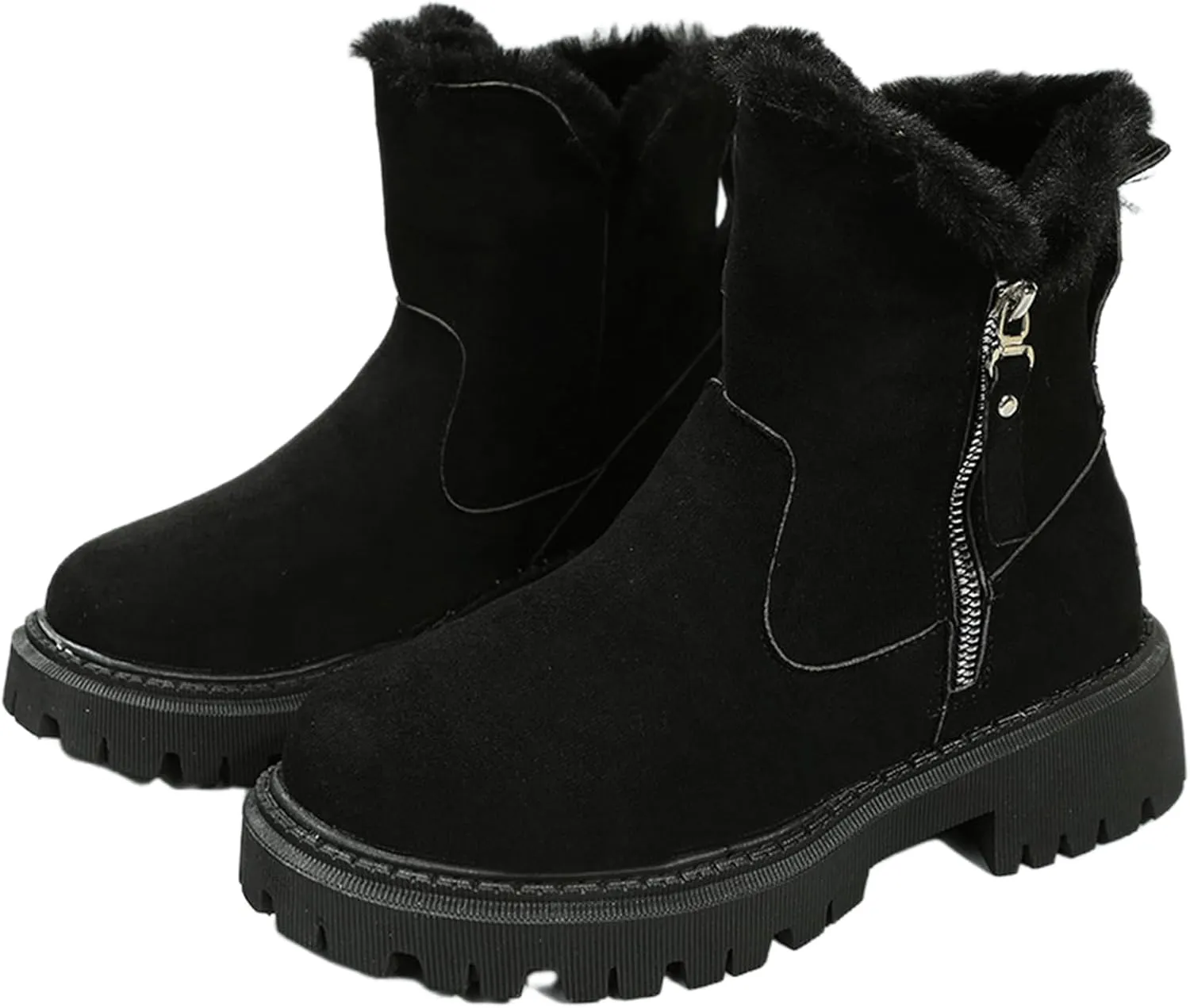 Ladmiple Snow Boots For Women Cute High Top Winter Ankle Booties Slip on Fur Lined Cold Weather Warm Mid Calf Walking Shoes