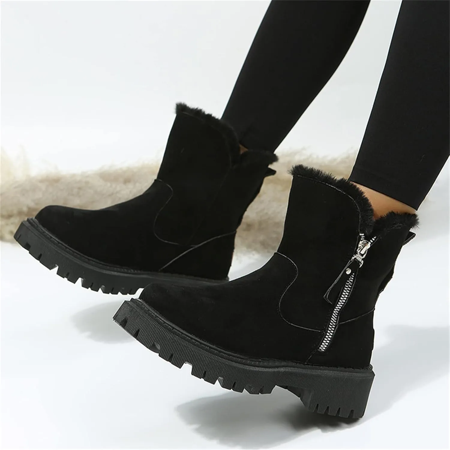 Ladmiple Snow Boots For Women Cute High Top Winter Ankle Booties Slip on Fur Lined Cold Weather Warm Mid Calf Walking Shoes