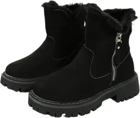 Ladmiple Snow Boots For Women Cute High Top Winter Ankle Booties Slip on Fur Lined Cold Weather Warm Mid Calf Walking Shoes