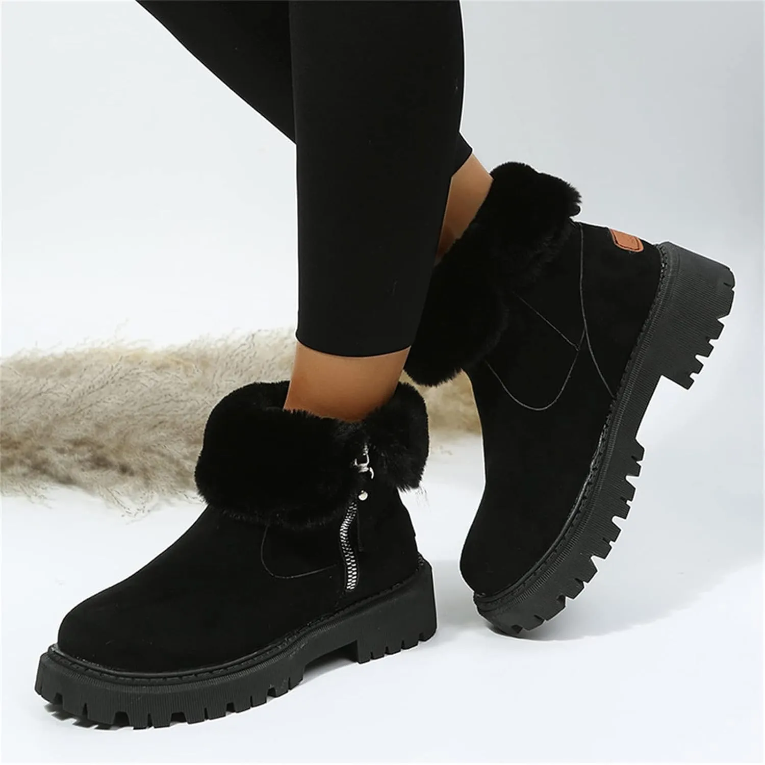 Ladmiple Snow Boots For Women Cute High Top Winter Ankle Booties Slip on Fur Lined Cold Weather Warm Mid Calf Walking Shoes