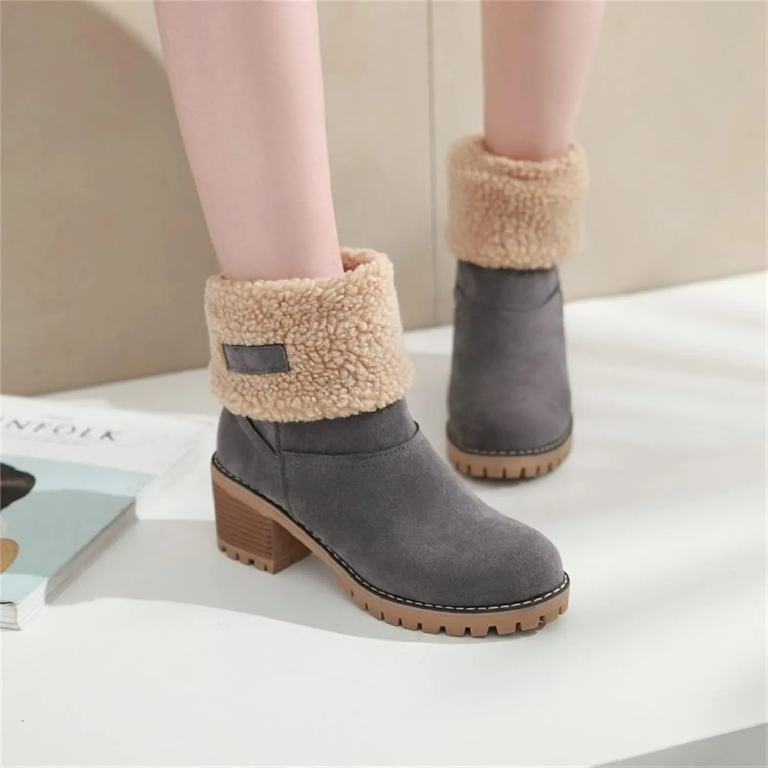 Ladmiple Winter Boots For Women 2023 Snow Ankle Booties Slip on Warm Comfortable Outdoor Fur Lined Thickening Walking Shoes