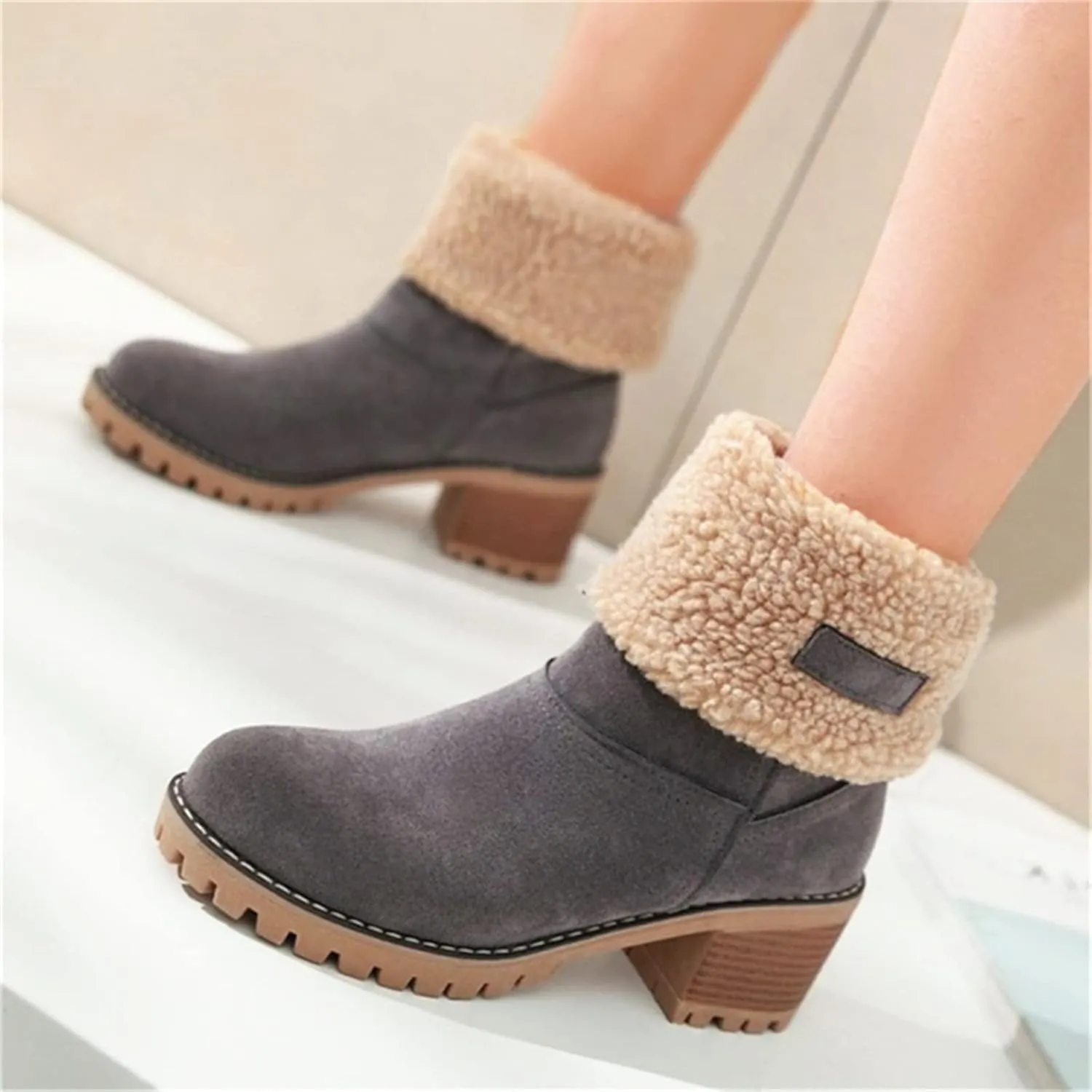 Ladmiple Winter Boots For Women 2023 Snow Ankle Booties Slip on Warm Comfortable Outdoor Fur Lined Thickening Walking Shoes