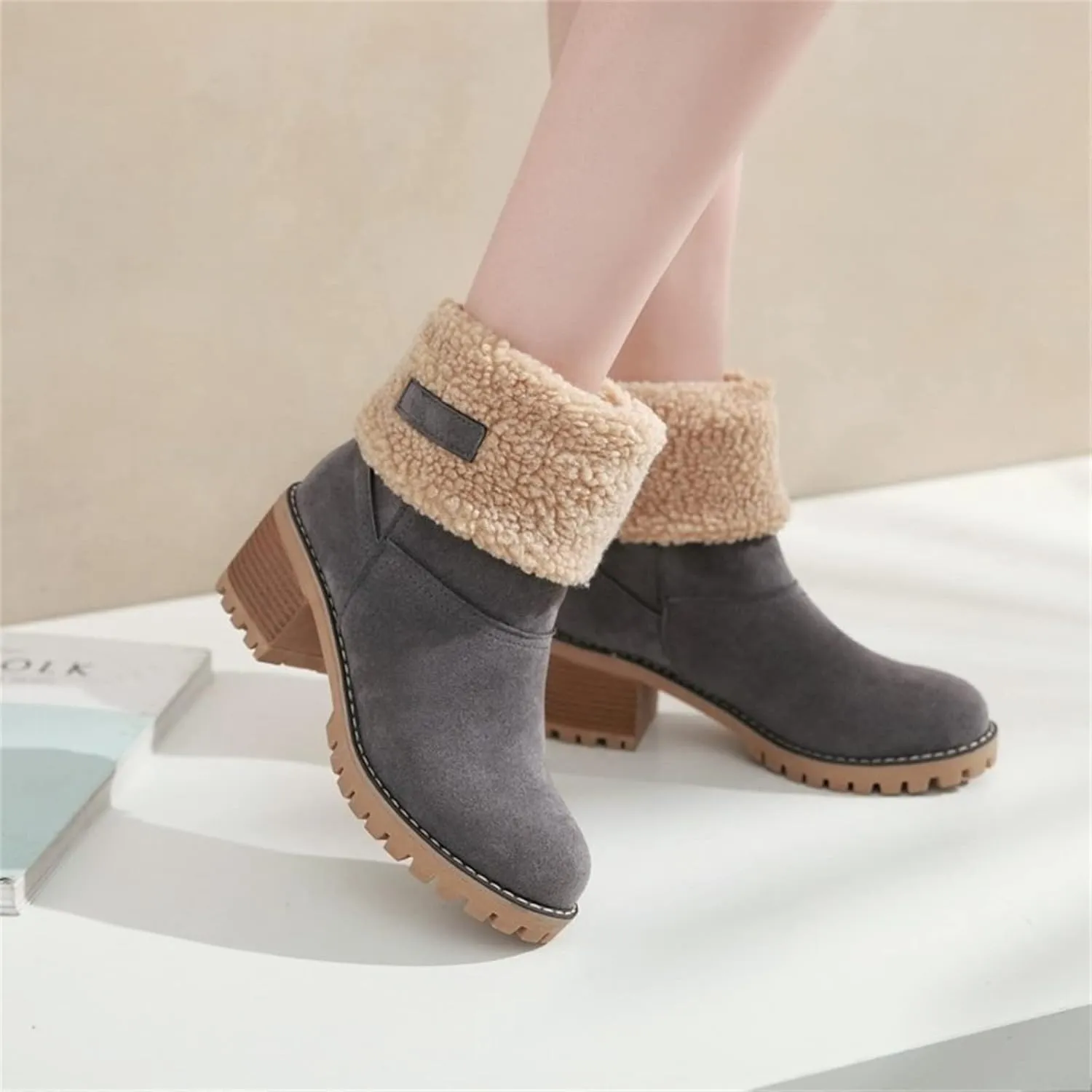 Ladmiple Winter Boots For Women 2023 Snow Ankle Booties Slip on Warm Comfortable Outdoor Fur Lined Thickening Walking Shoes