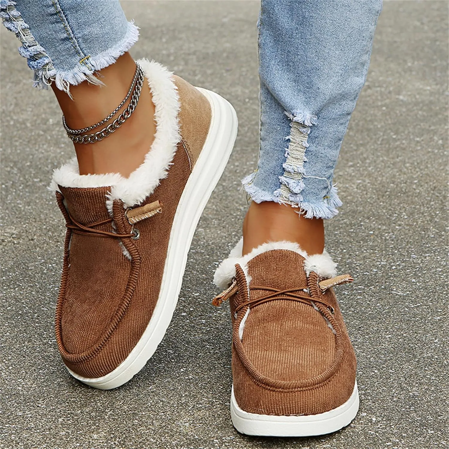 Ladmiple Winter Boots For Women Fashion Slip On Warm Snow Ankle Booties Fur Lined Outdoor Comfortable Walking Shoes