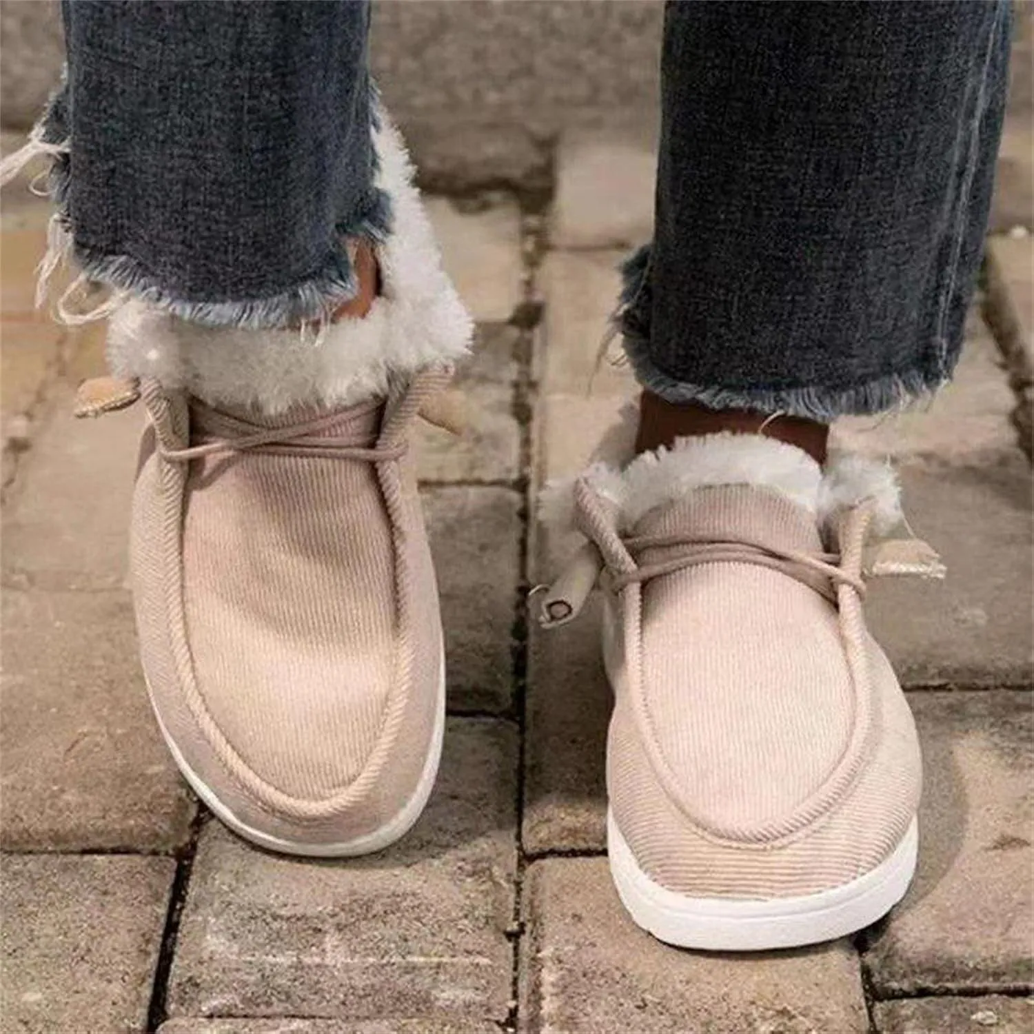 Ladmiple Winter Boots For Women With Fur Lined Snow Boots Warm Ankle Booties Slip On Outdoor Comfortable Walking Shoes