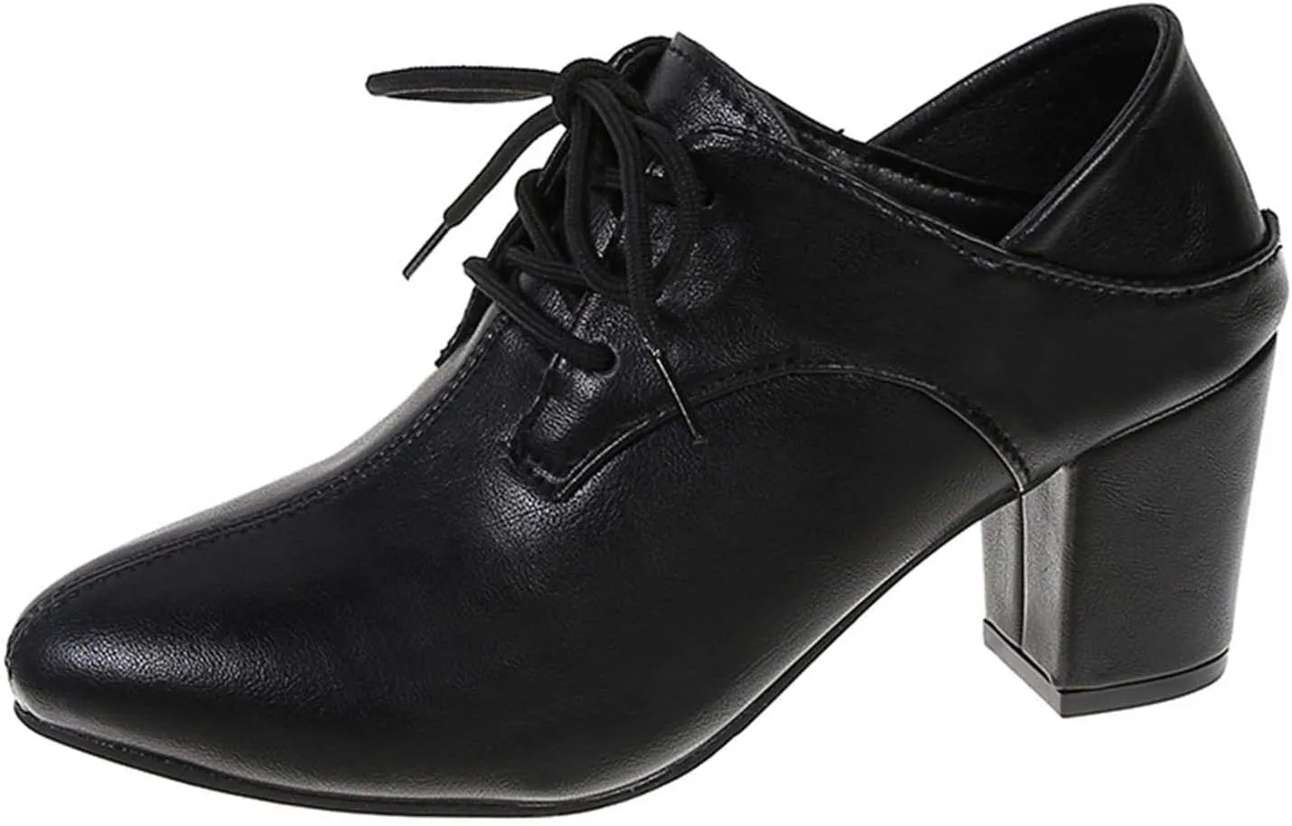 Leather Shoes for Women's British Style Chunky Heels Pointed Toe Lace up Dress Shoes Low Top Slip On Loafer Sneaker