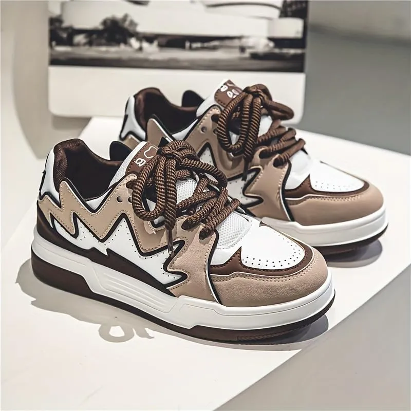 Men's Fashion Sneakers Trendy Low Top Skate Shoes, Colorblock Low Top Flat Sneakers, All-Match Fashion Outdoor Trainers