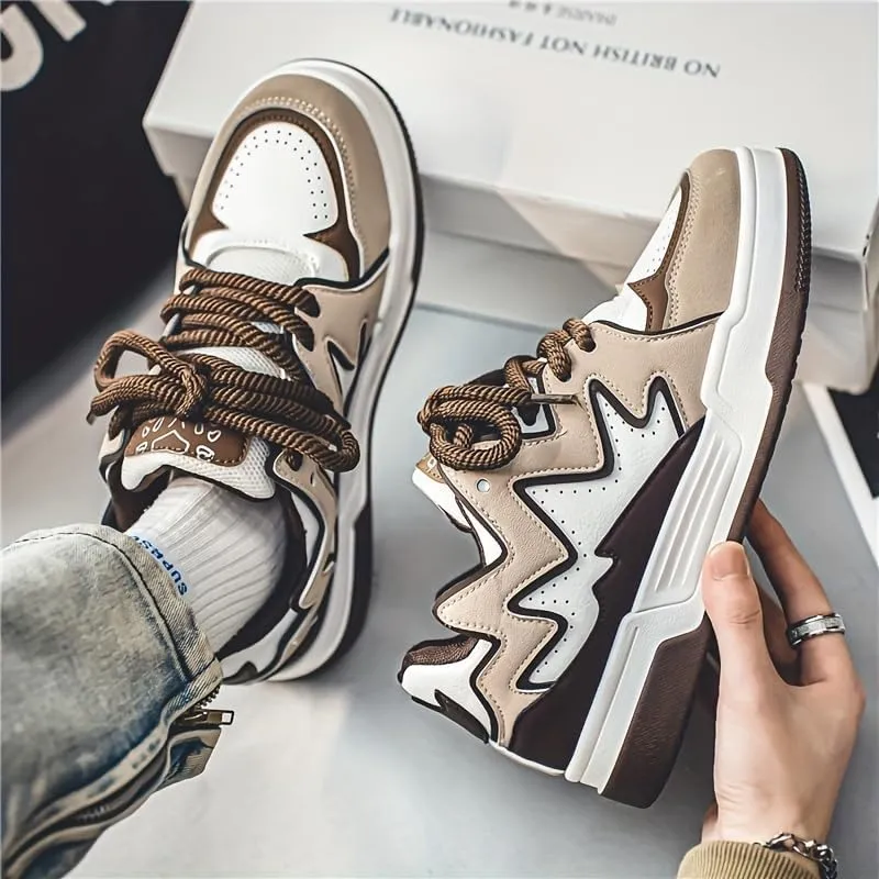 Men's Fashion Sneakers Trendy Low Top Skate Shoes, Colorblock Low Top Flat Sneakers, All-Match Fashion Outdoor Trainers