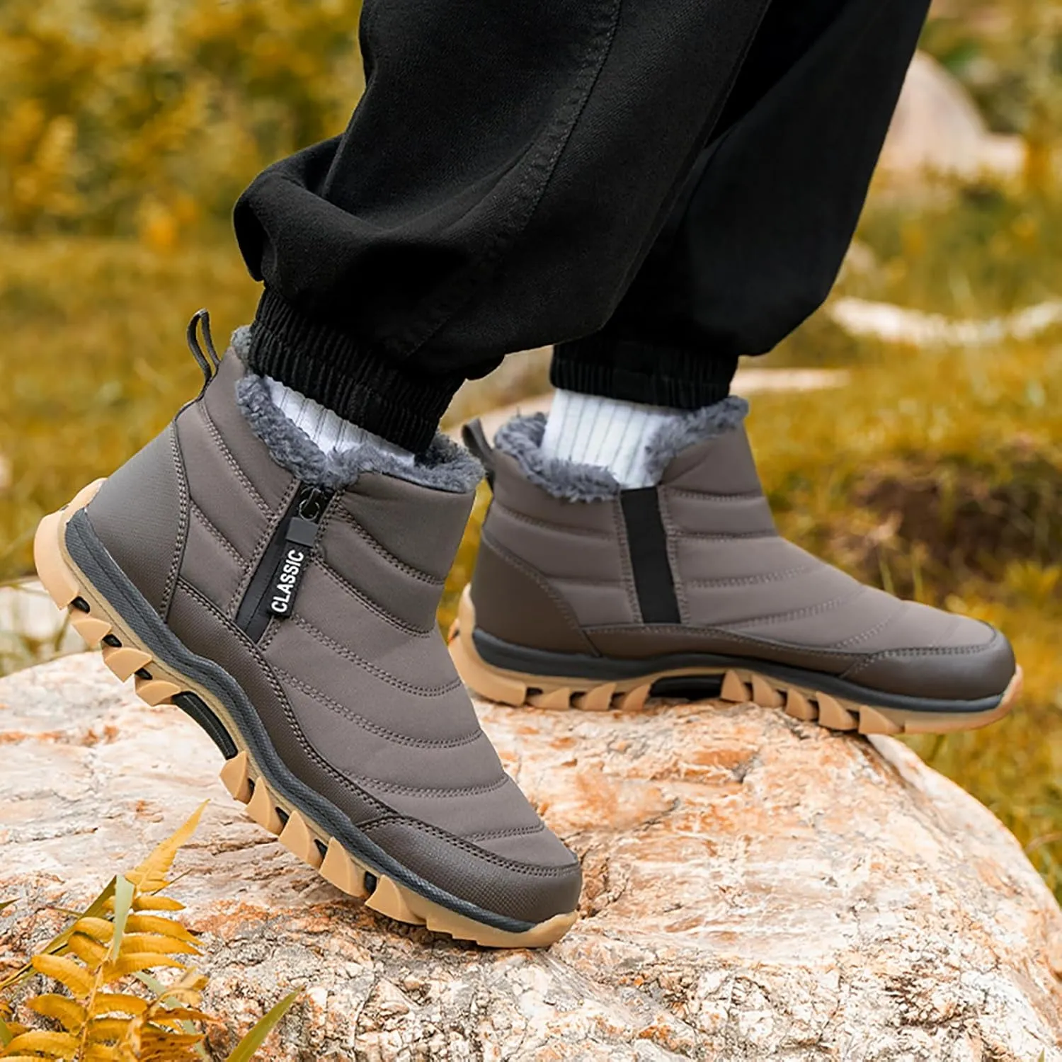 Men's Snow Boots Lightweight Waterproof Winter Boots Fur Lined Anti-slip Cold Weather Shoes Winter Trekking Warm Ankle Boots
