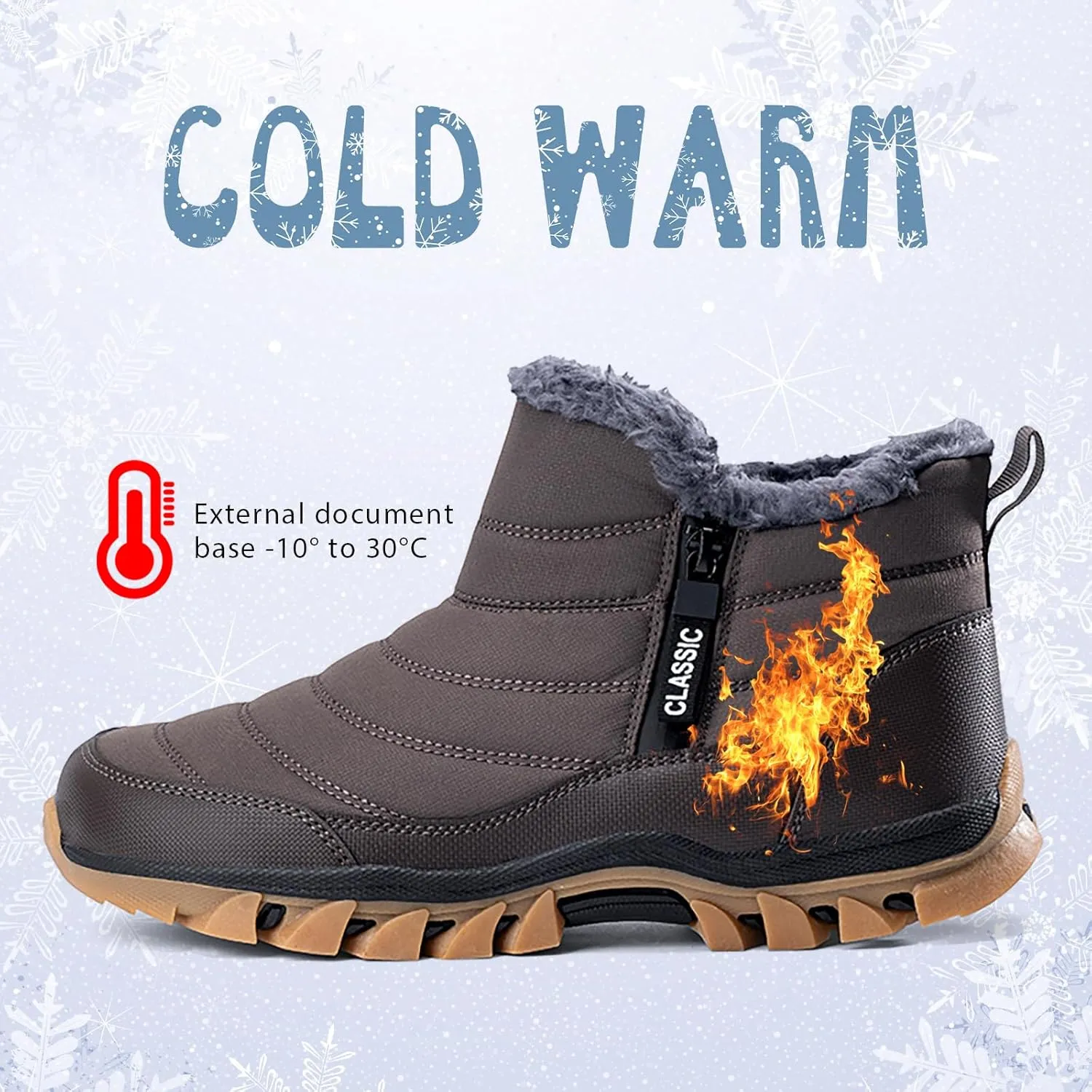 Men's Snow Boots Lightweight Waterproof Winter Boots Fur Lined Anti-slip Cold Weather Shoes Winter Trekking Warm Ankle Boots