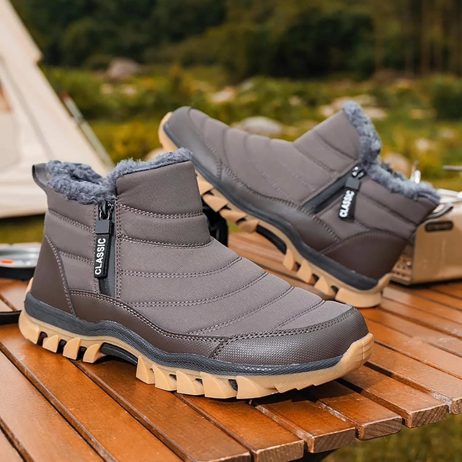 Men's Snow Boots Lightweight Waterproof Winter Boots Fur Lined Anti-slip Cold Weather Shoes Winter Trekking Warm Ankle Boots