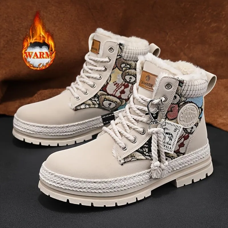 Men's Stylish Snow Boots, Windproof Anti-Skid High-top Lace-up Boots for Outdoor Walking Trekking Hiking, Autumn and Winter