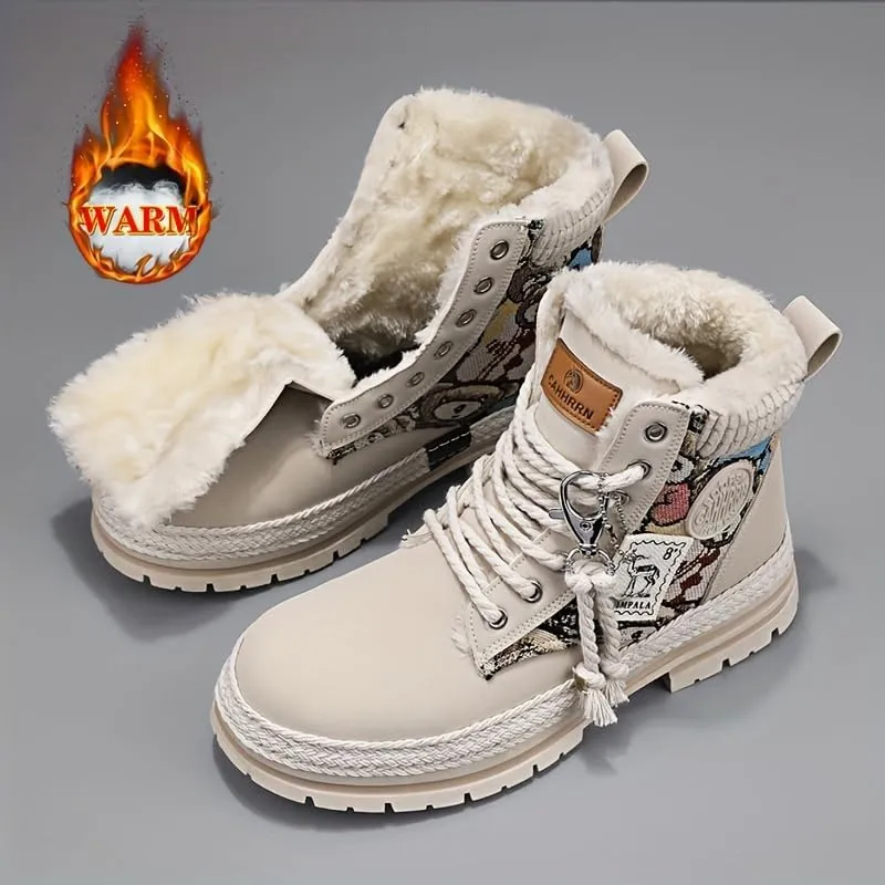 Men's Stylish Snow Boots, Windproof Anti-Skid High-top Lace-up Boots for Outdoor Walking Trekking Hiking, Autumn and Winter