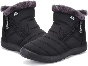 NEW Womens Faux Fur Lined Waterproof Ankle Boots Side Zipper Warm Lightweight Anti-Slip, Black, Sz 8.5, Retails $45
