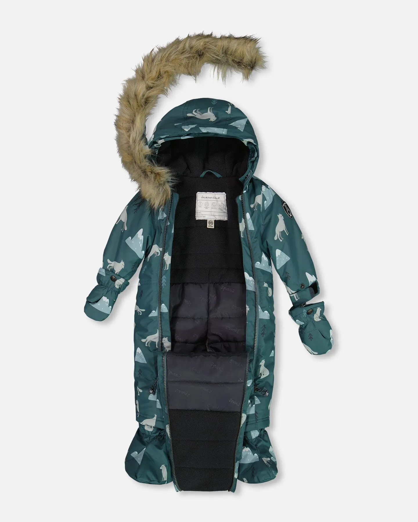 One Piece Baby Snowsuit Sage Printed Wolves Designed For Car Seat