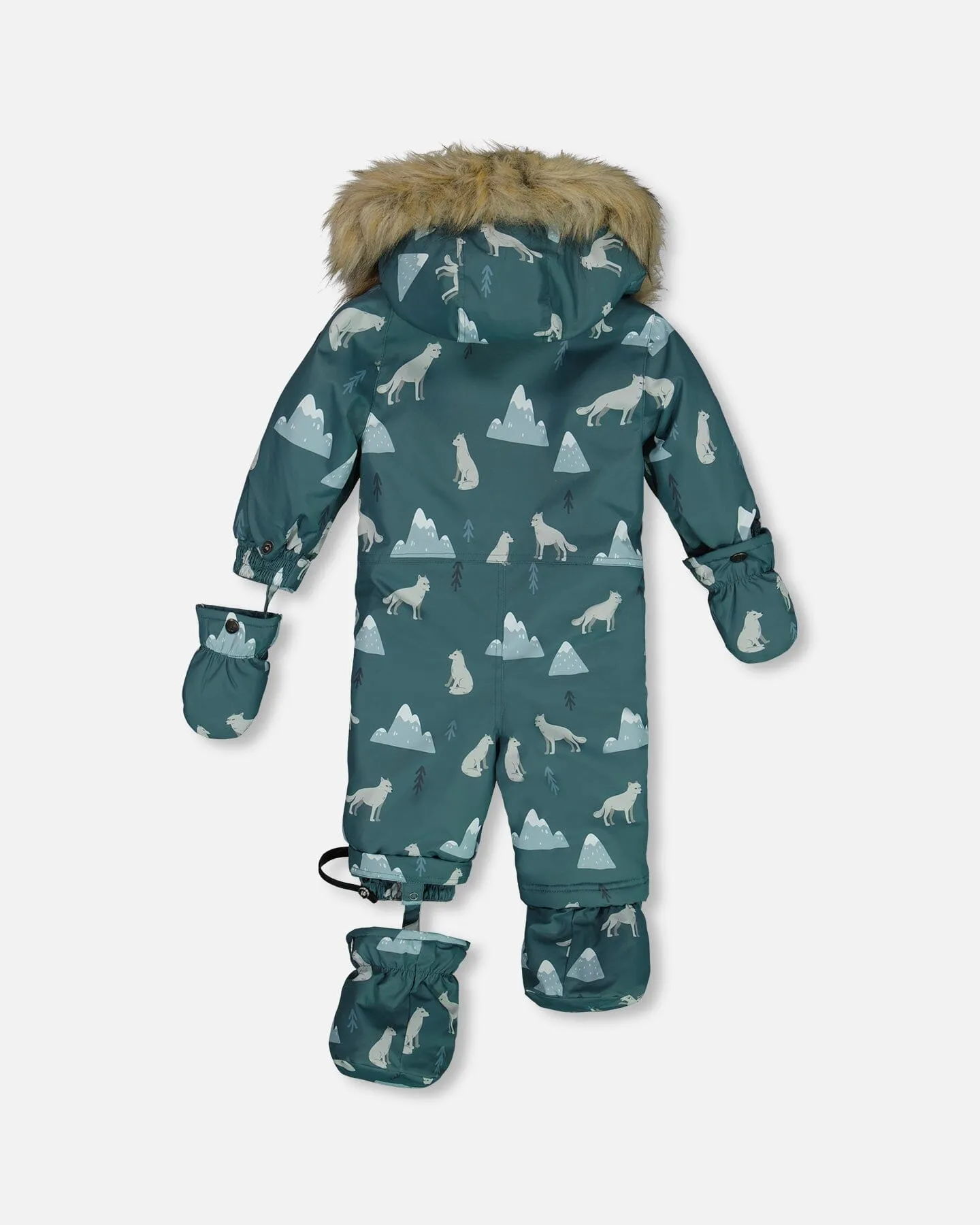 One Piece Baby Snowsuit Sage Printed Wolves Designed For Car Seat