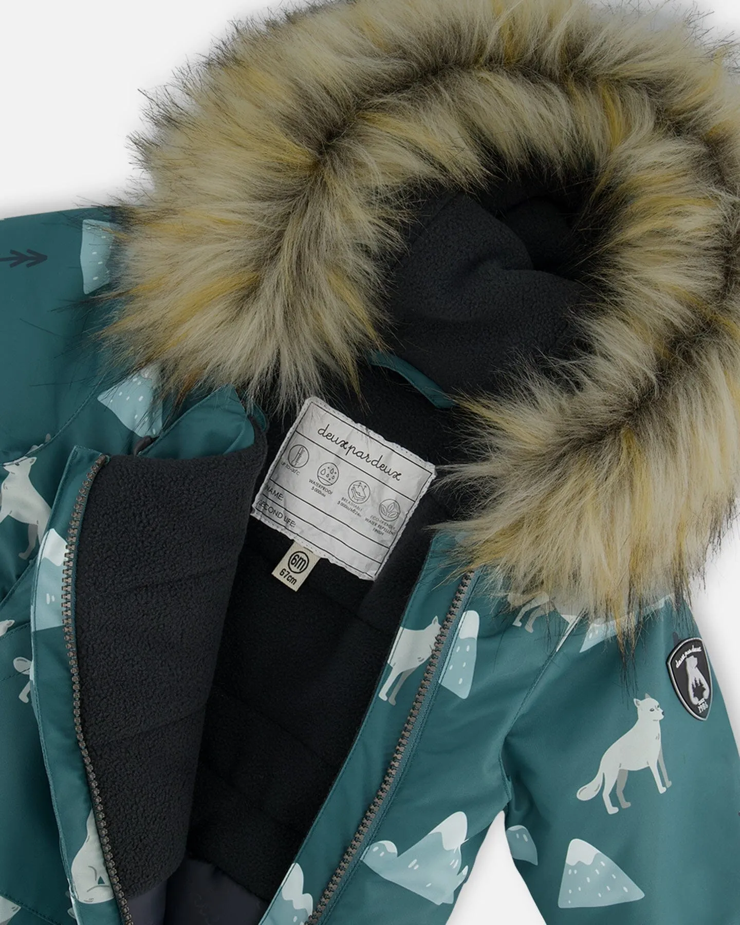 One Piece Baby Snowsuit Sage Printed Wolves Designed For Car Seat