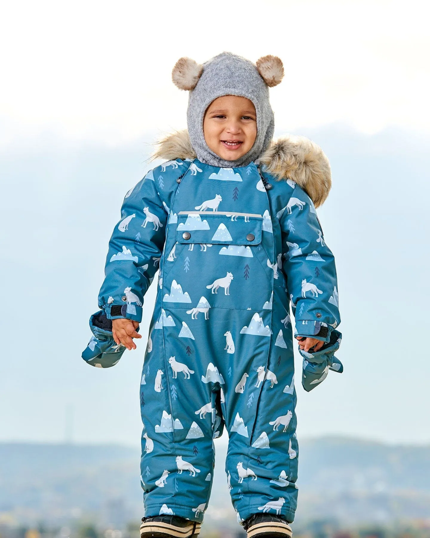 One Piece Baby Snowsuit Sage Printed Wolves Designed For Car Seat