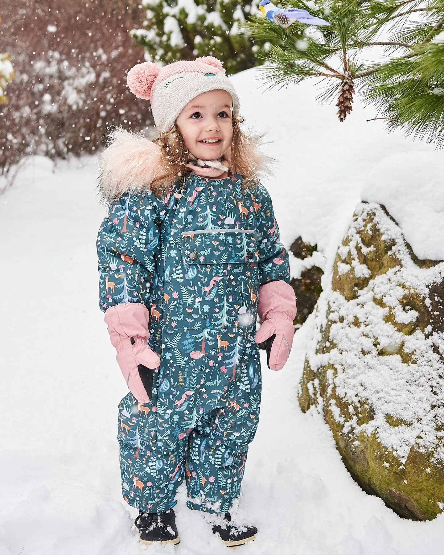 One Piece Baby Snowsuit Sage Printed Woodland Animals Designed For Car Seat