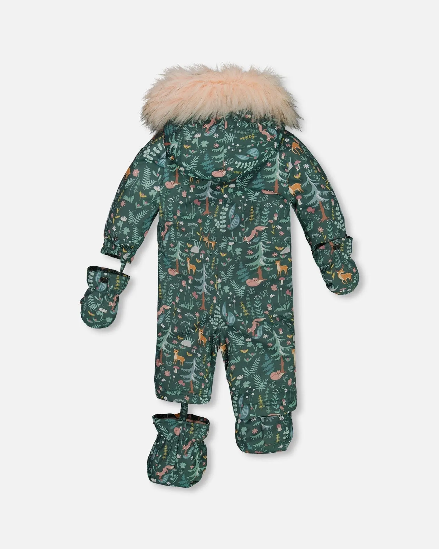 One Piece Baby Snowsuit Sage Printed Woodland Animals Designed For Car Seat