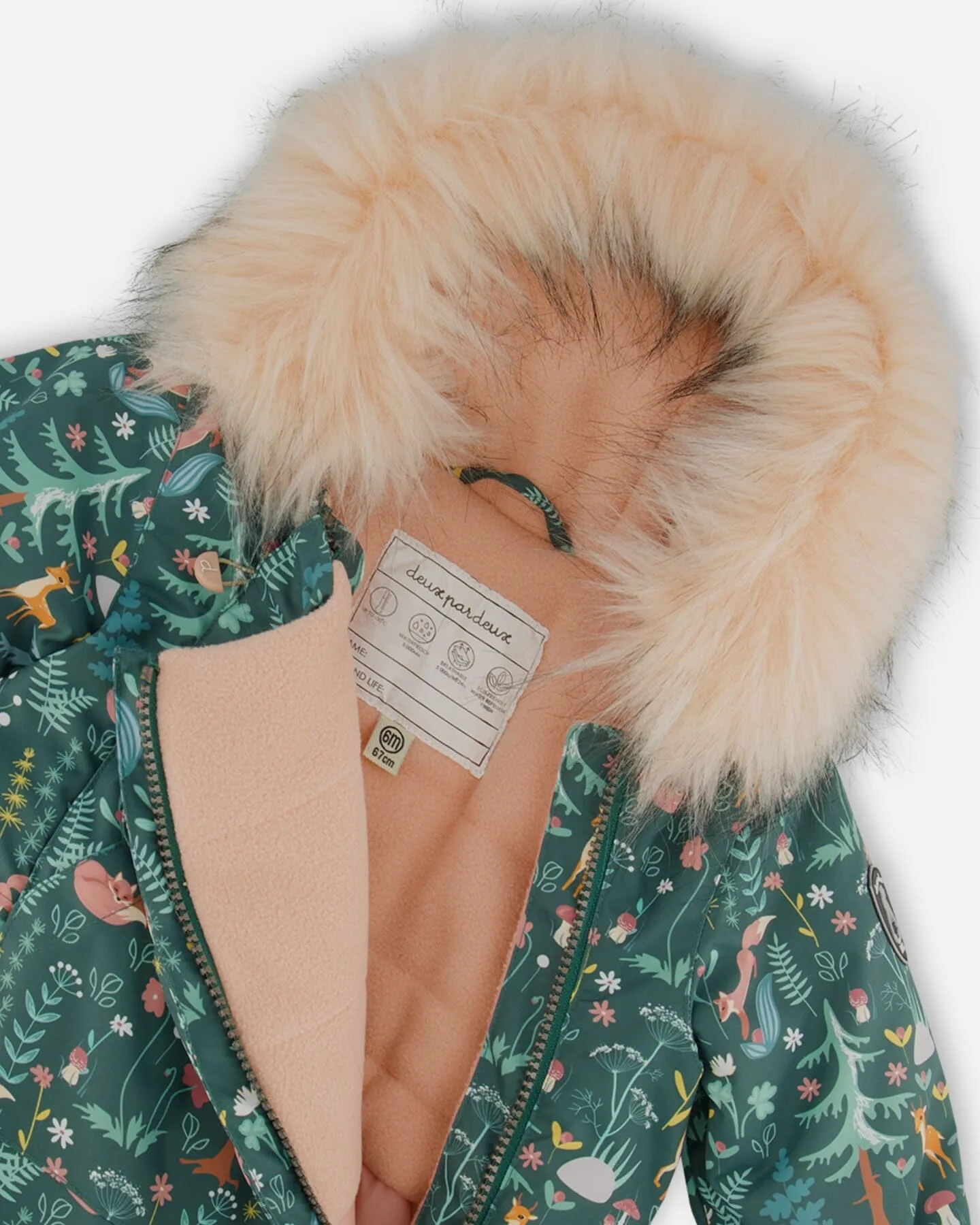 One Piece Baby Snowsuit Sage Printed Woodland Animals Designed For Car Seat