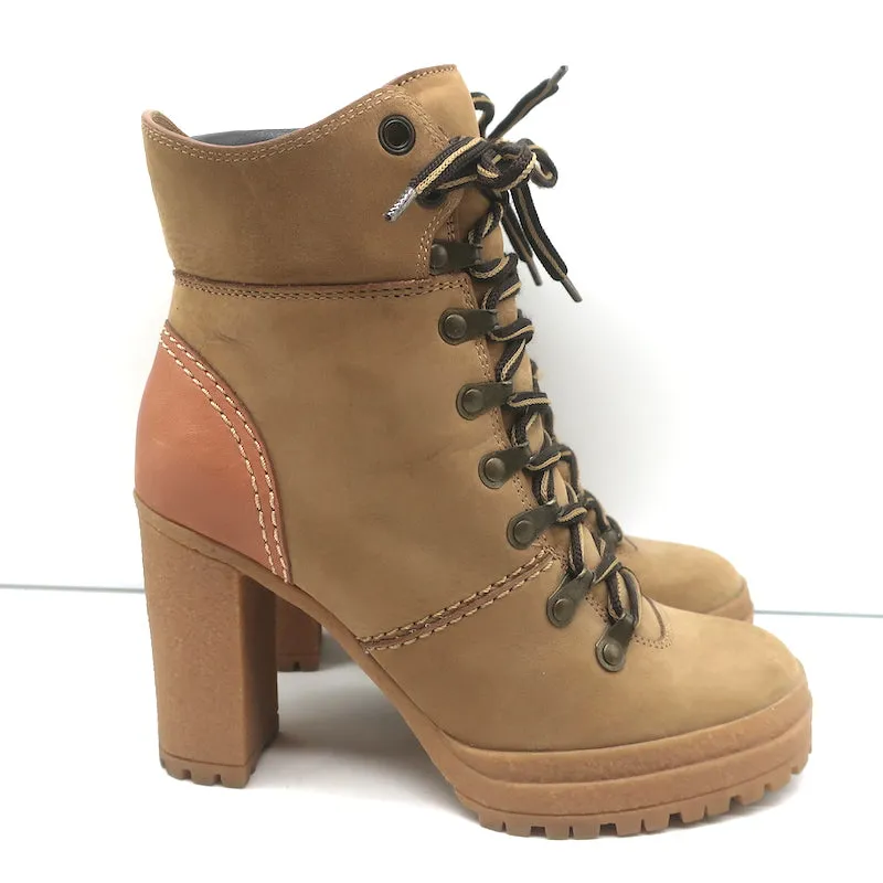 See by Chloe Eileen High Heel Hiking Boots Camel Suede Size 37