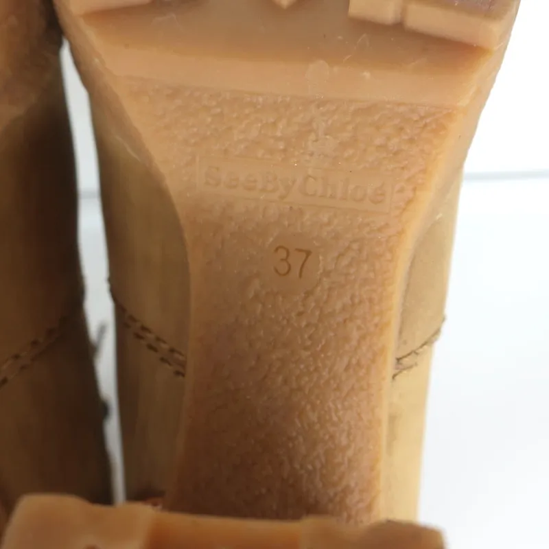 See by Chloe Eileen High Heel Hiking Boots Camel Suede Size 37