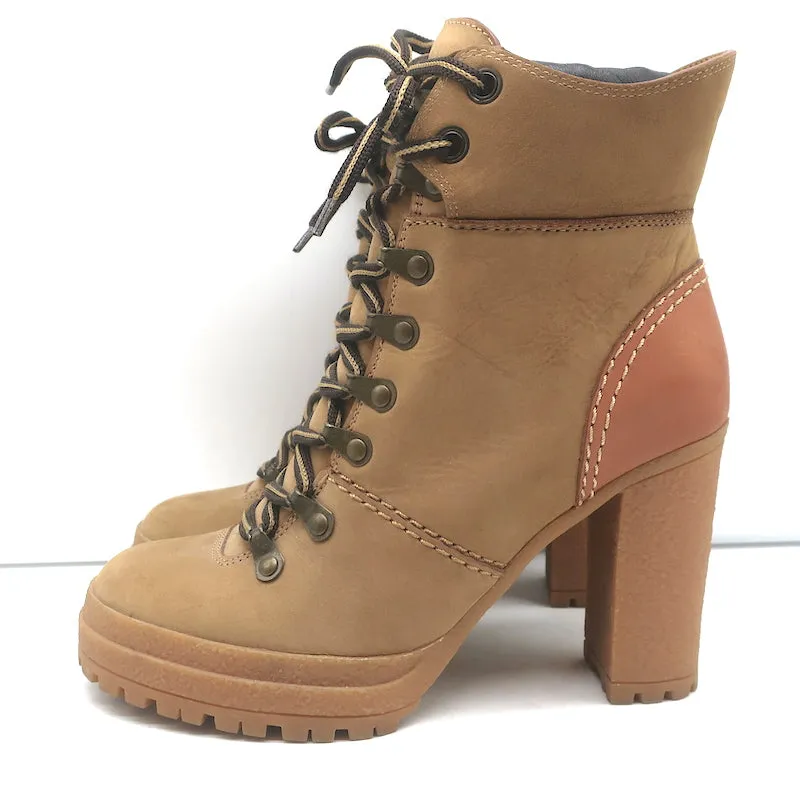 See by Chloe Eileen High Heel Hiking Boots Camel Suede Size 37