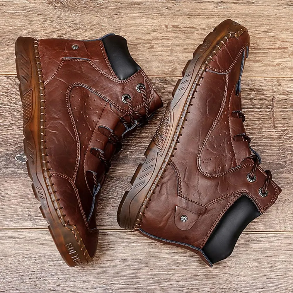 SUKKCCNO Cowhide Fashion Men's Low Top Boots Comfortable Casual Oxford Ankle Lace Up Boots Fashion Versatile Real Leather Upper Shoes