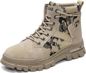 TERBOFIN Men's Fashion Boots High-top Hiking Shoes for Men Canvas Casual Boots for Work Outdoor Camouflage Upper