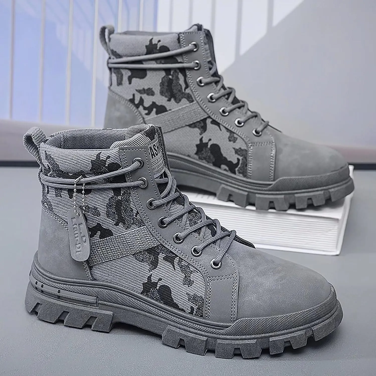 TERBOFIN Men's Fashion Boots High-top Hiking Shoes for Men Canvas Casual Boots for Work Outdoor Camouflage Upper