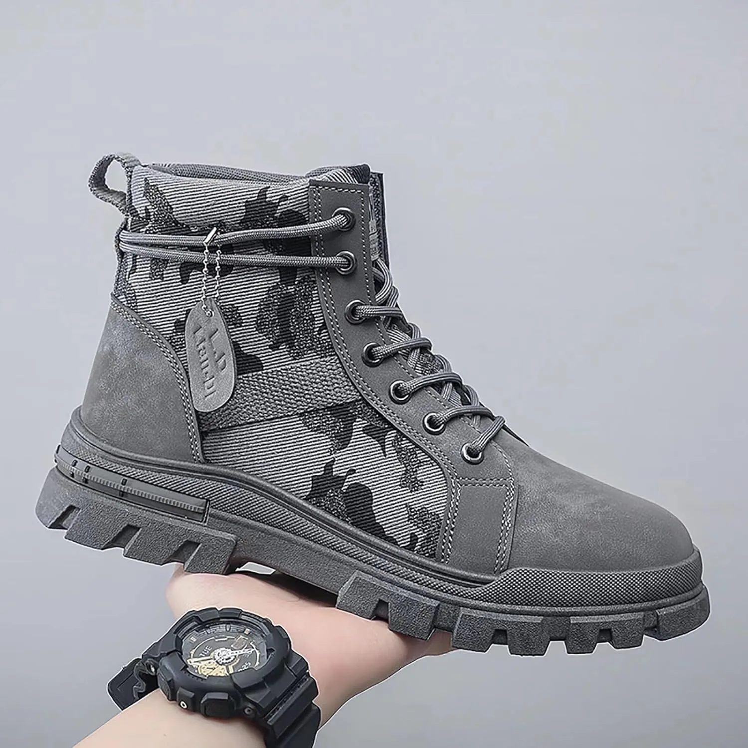 TERBOFIN Men's Fashion Boots High-top Hiking Shoes for Men Canvas Casual Boots for Work Outdoor Camouflage Upper
