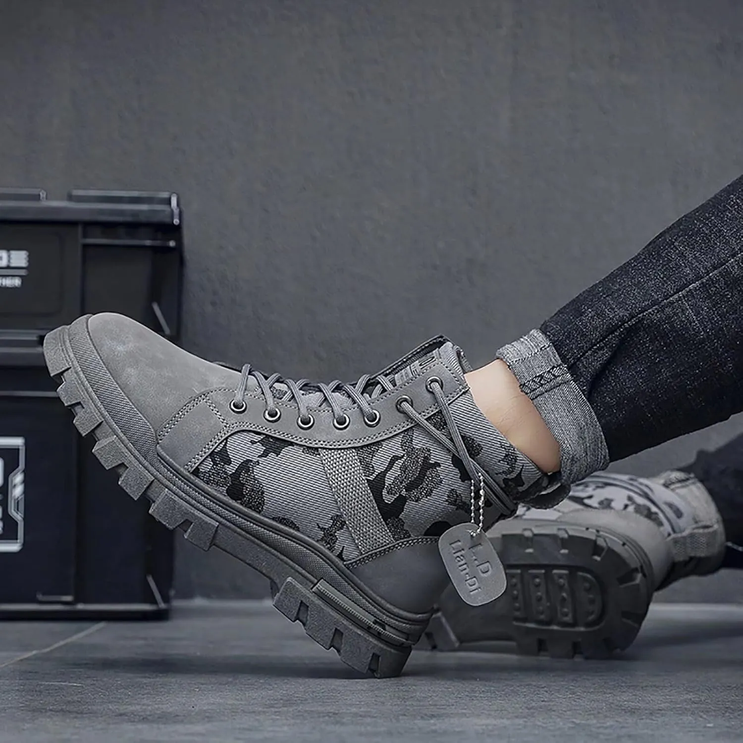 TERBOFIN Men's Fashion Boots High-top Hiking Shoes for Men Canvas Casual Boots for Work Outdoor Camouflage Upper