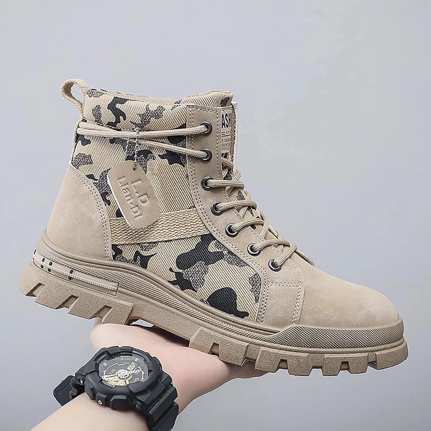 TERBOFIN Men's Fashion Boots High-top Hiking Shoes for Men Canvas Casual Boots for Work Outdoor Camouflage Upper