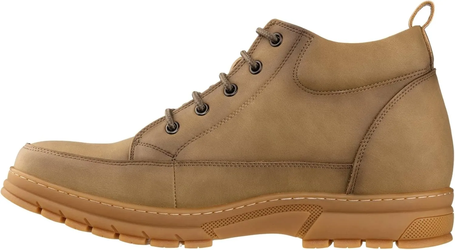 TOTO Men's Invisible Height Increasing Elevator Shoes - Khaki Premium Leather Lace-up Hiking-Style Boots - 2.8 Inches Taller - K11552 - Size 6.5 D(M) US