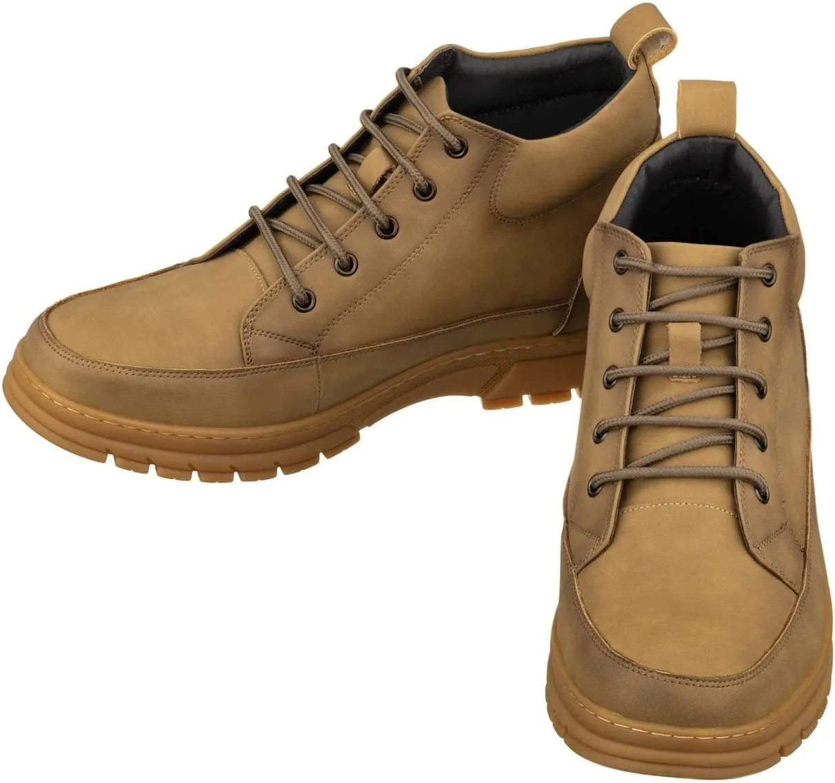 TOTO Men's Invisible Height Increasing Elevator Shoes - Khaki Premium Leather Lace-up Hiking-Style Boots - 2.8 Inches Taller - K11552 - Size 6.5 D(M) US