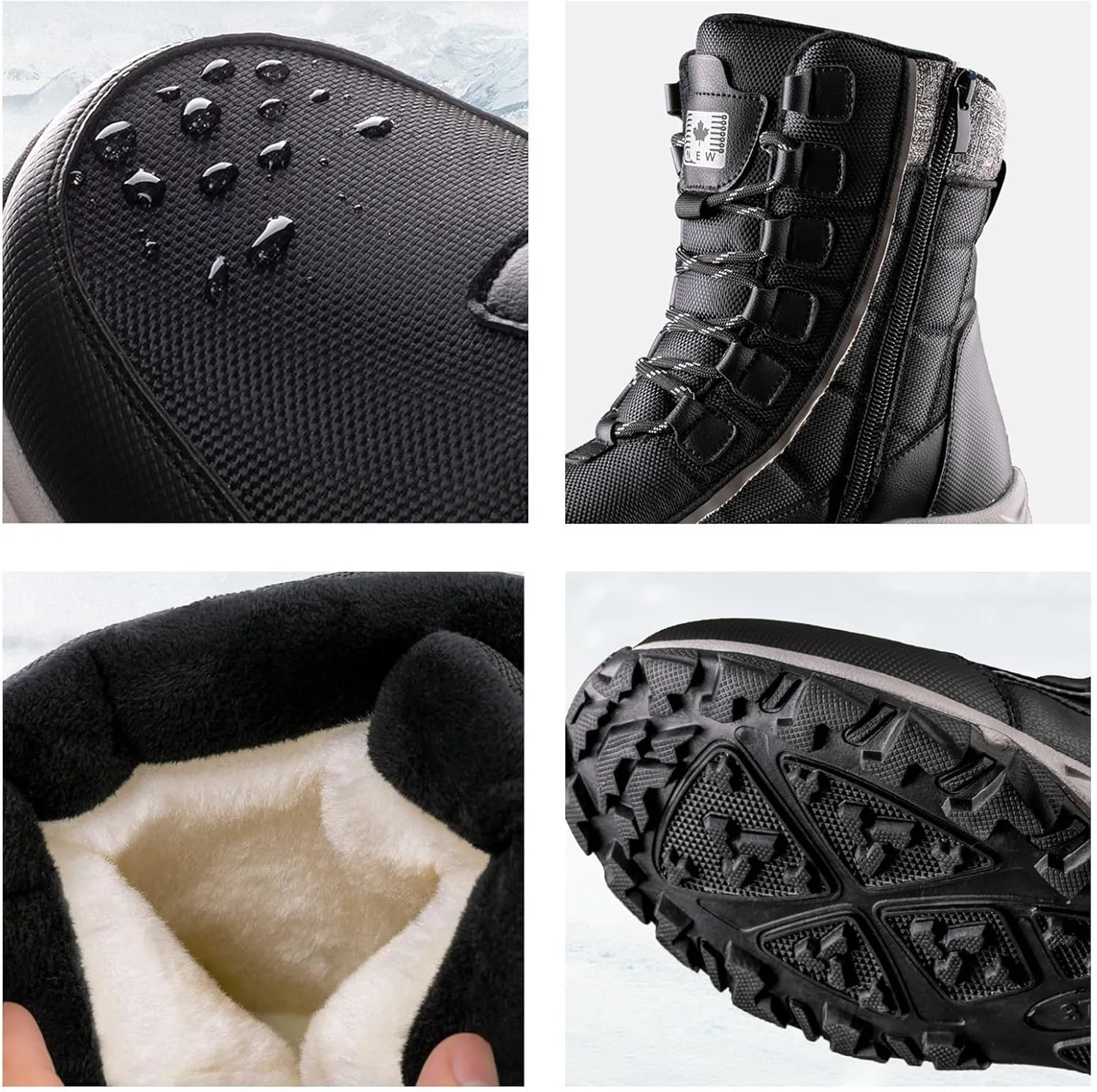 Winter Boots for Men Waterproof,Outdoor High Top Hiking Walking Snow Boots for Men,Comfortable Breathable Cold-Weather Warm Fur Lined Boots,Slip Resistant