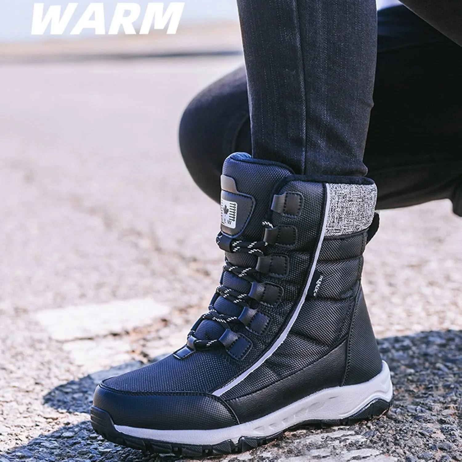 Winter Boots for Men Waterproof,Outdoor High Top Hiking Walking Snow Boots for Men,Comfortable Breathable Cold-Weather Warm Fur Lined Boots,Slip Resistant