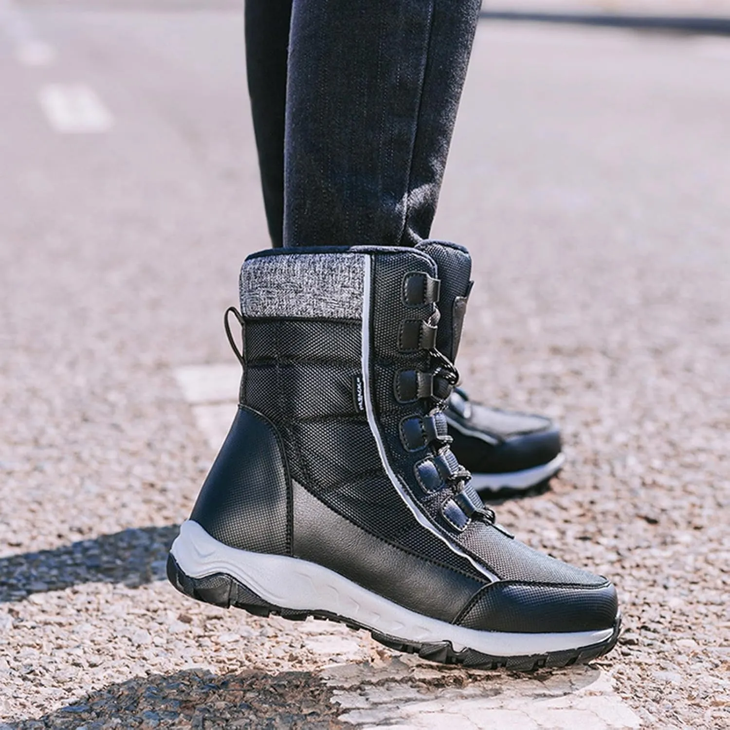 Winter Boots for Men Waterproof,Outdoor High Top Hiking Walking Snow Boots for Men,Comfortable Breathable Cold-Weather Warm Fur Lined Boots,Slip Resistant